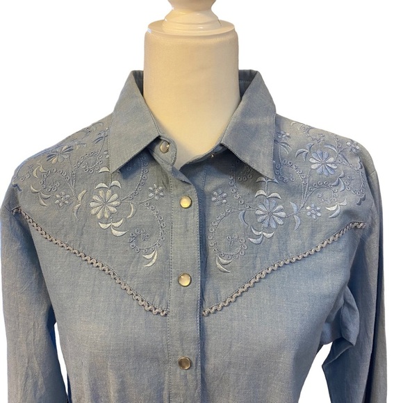 Vintage Adobe Rose Western Style Blue Shirt Ladies‎ Large - Picture 3 of 14